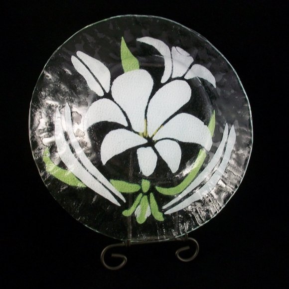 Fused Art Glass Light Blue Lily Flowers Plate Unsigned 8.5" - Picture 7 of 7
